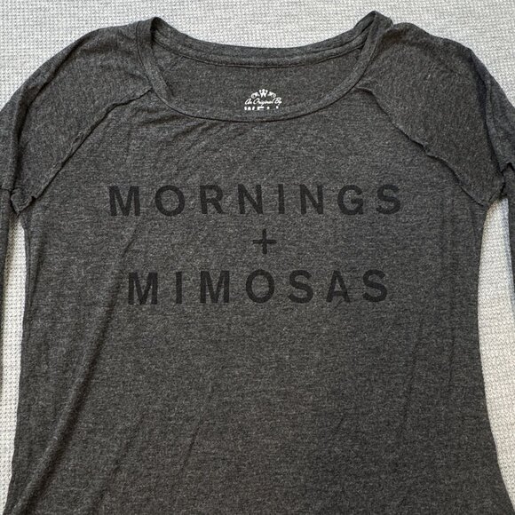 Mornings + Mimosas Graphic Long Sleeve Top Well Worn Los Angeles Dark Gray Sz XS - Picture 3 of 11